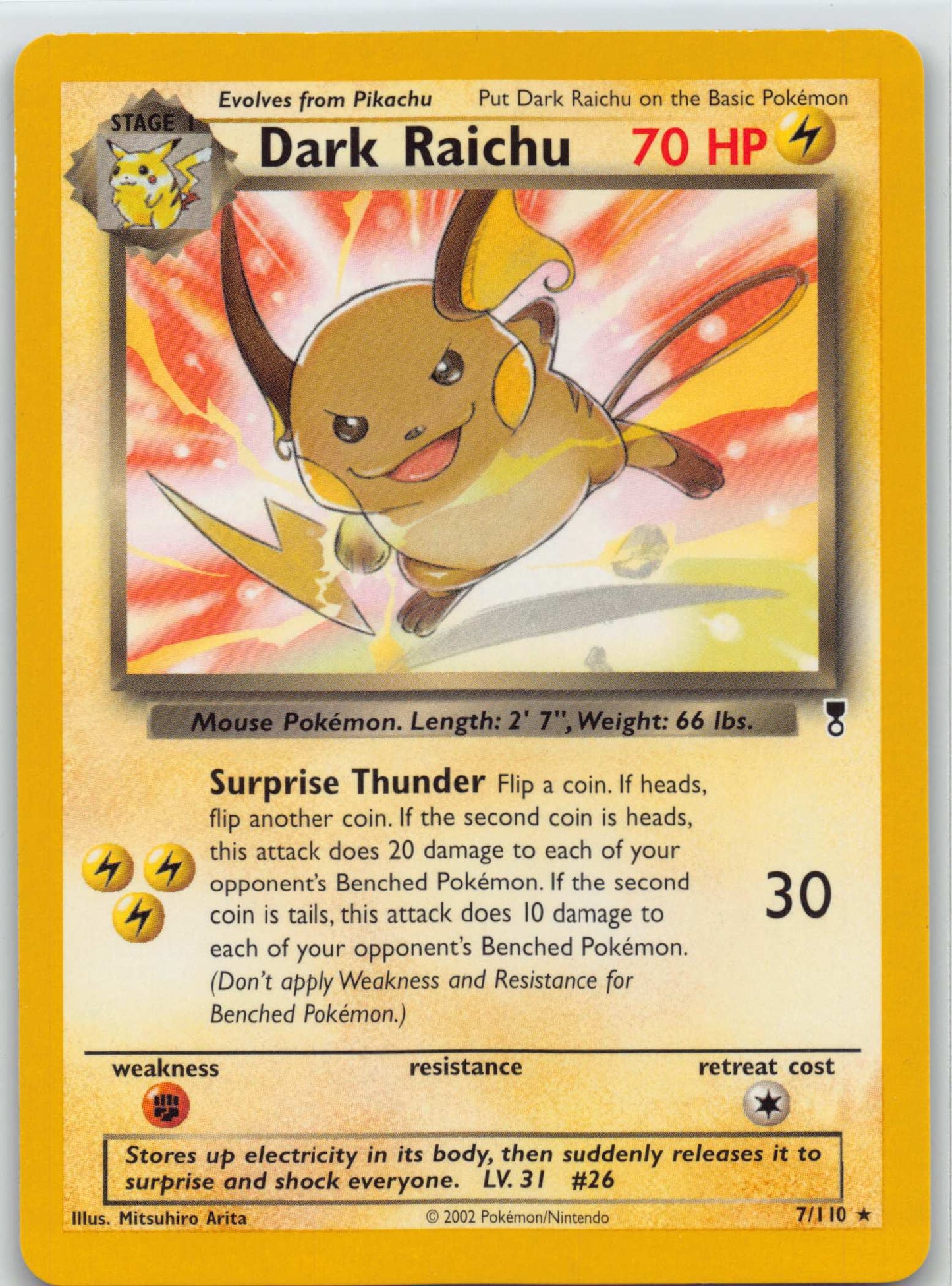 Dark Raichu 7/110 Legendary Collection Non Holo Pokemon Card 2002 Near Mint WOTC