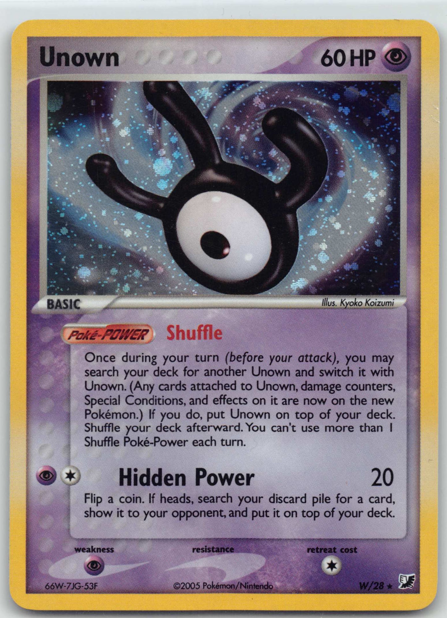 Pokemon Card - Unown (W) Unseen Forces W/28 Holo SWIRL Rare