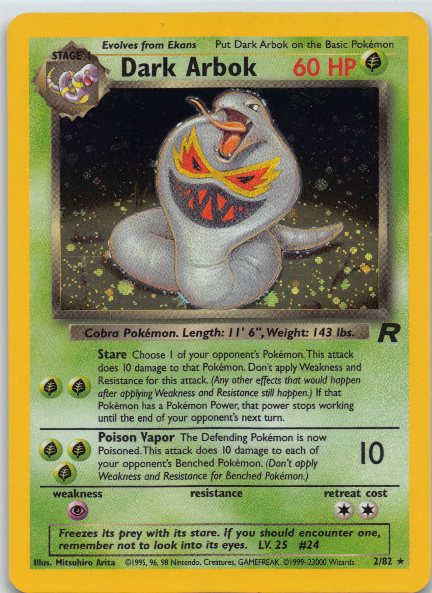 2000 Dark Arbok 2/82 Pokemon Team Rocket Holo Unlimited 2/82