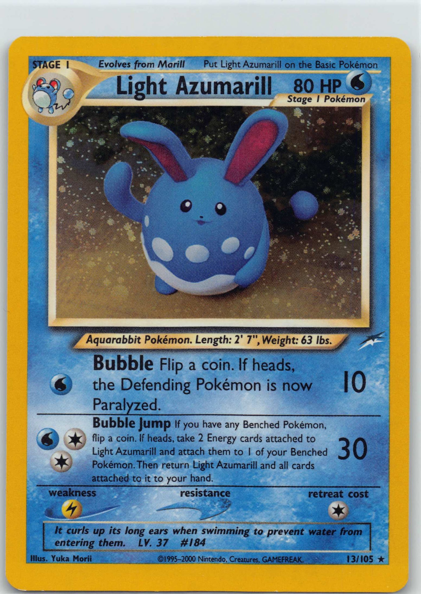 Pokemon Light Azumarill 13/105 Neo Destiny Holo w/ Swirl